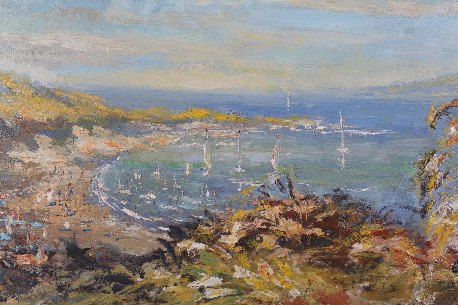 Mid 20th Century European, Coastal landscape with sailing dinghies in a bay, oil on board, - Image 3 of 5