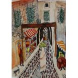 ARR Lois Bygrave (1915-1996), Souk, Sfax, pen, ink and watercolour, signed to lower right, 20.5cm