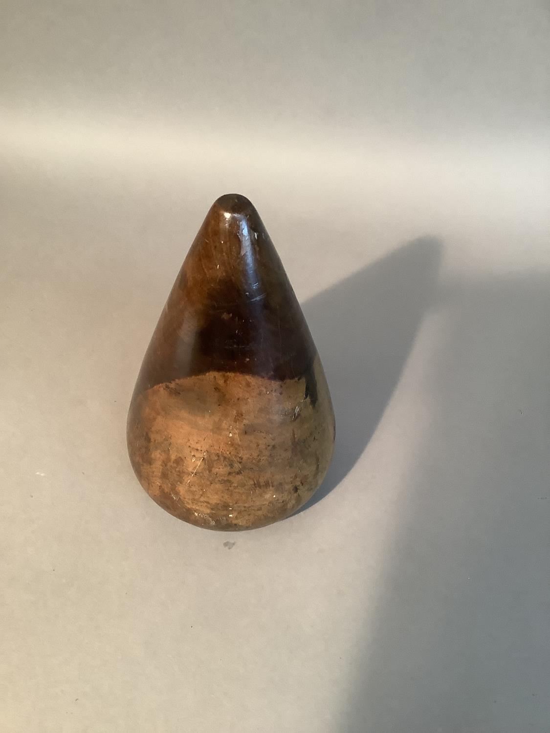 A 19th century lignum vitae conical weight, 17.7cm high x 11cm diameter at base - Image 2 of 3