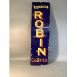 Advertising - An enamelled steel Ogden's Robin Cigarettes sign, 138cm x 38cm, c. 1930s (faults)