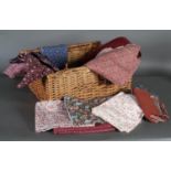 A quantity of fabric remnant contained in a wicker hamper