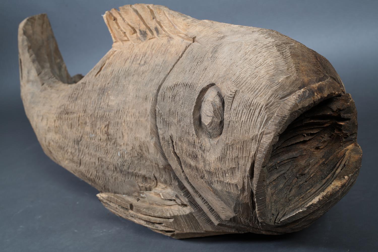 A large carved wooden fish with open mouth, approximate 120cm long - Image 2 of 4