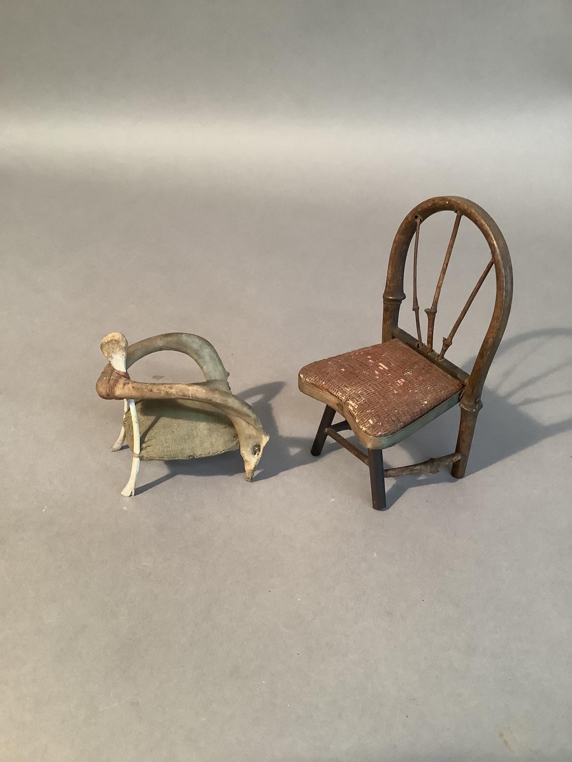 A doll's house chair made from two wishbones together with another with bamboo frame, 7cm and 12cm - Image 2 of 3