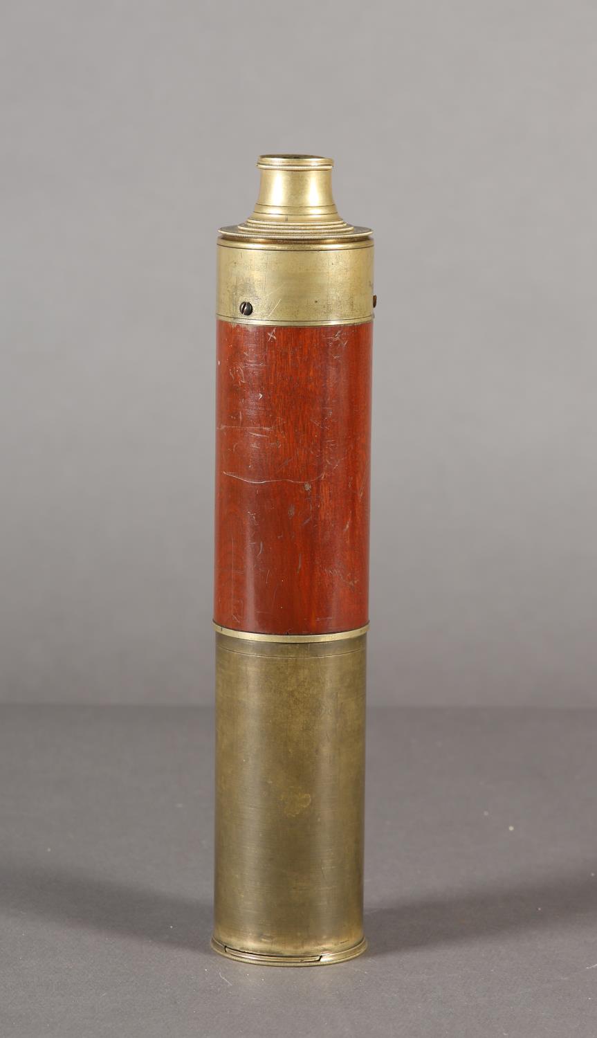 An early 20th century brass and mahogany three draw telescope, in case - Image 4 of 5