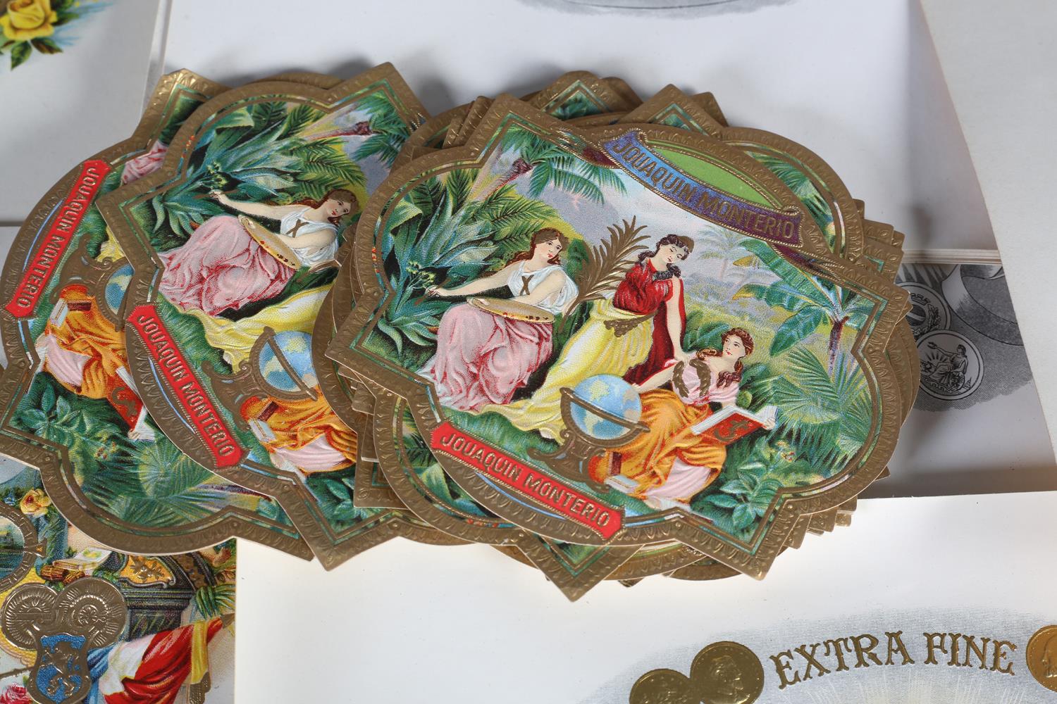 A large quantity of vintage chromolithographic and gilt printed cigar box labels, some with embossed - Image 3 of 6