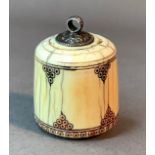 Of sewing interest: A 19th century Vizagapatam ivory and white metal bobbin and thread holder, the