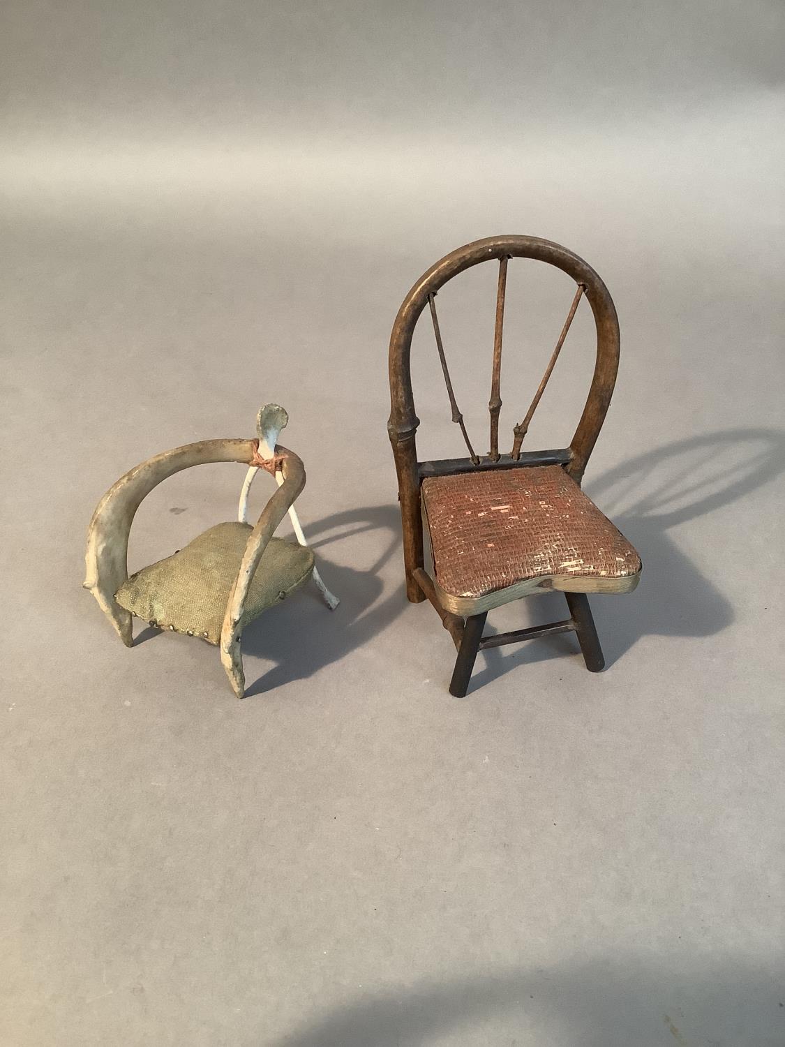 A doll's house chair made from two wishbones together with another with bamboo frame, 7cm and 12cm - Image 3 of 3