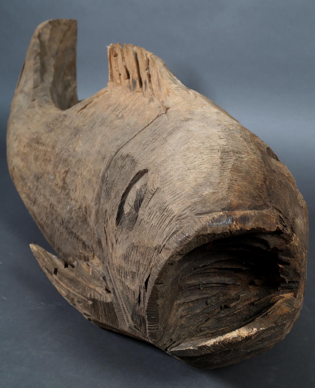 A large carved wooden fish with open mouth, approximate 120cm long - Image 3 of 4