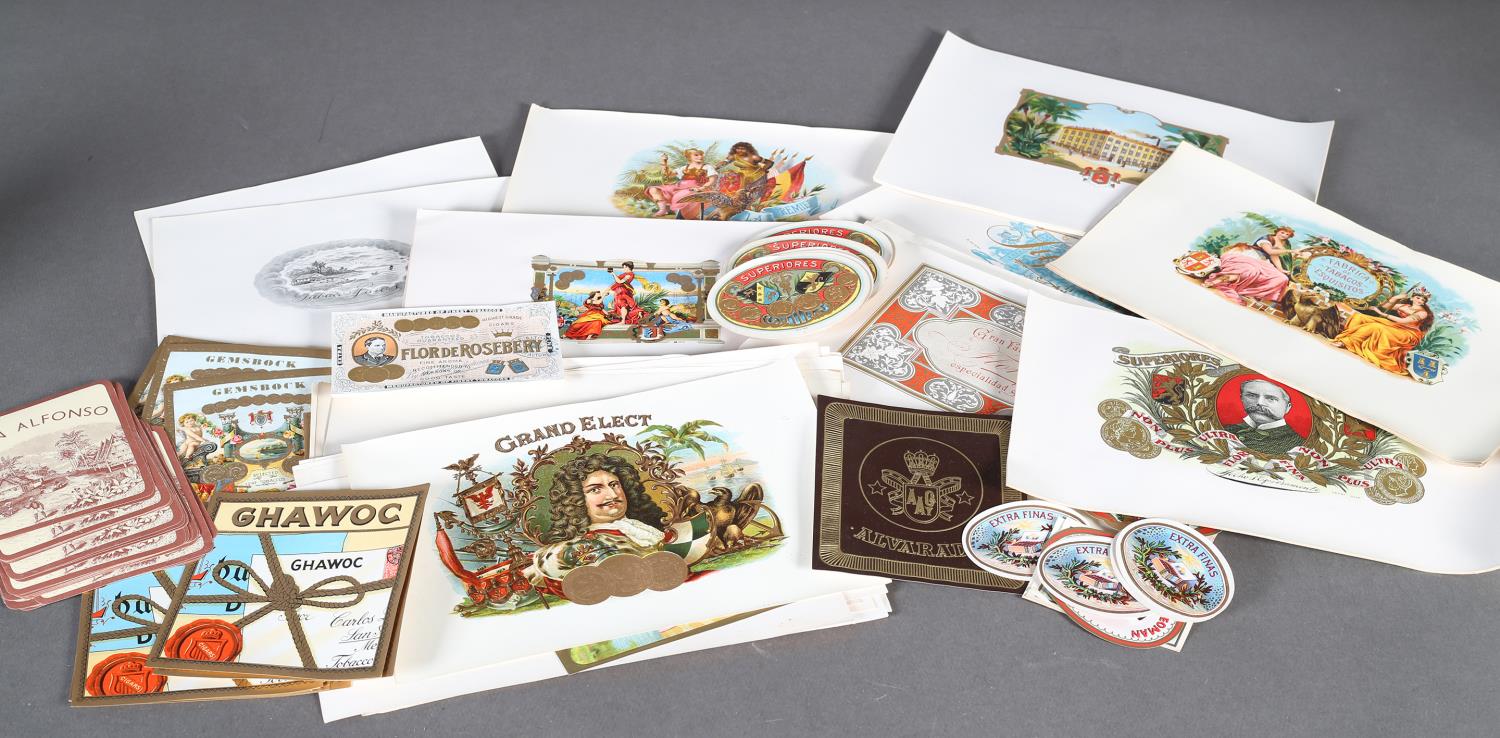 A large quantity of vintage chromolithographic and gilt printed cigar box labels, some with embossed