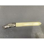A cream painted wooden letter opener with silver horses head terminal, 27cm long