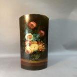 A corner stick stand, the bowed front painted with flowers, 55cm high