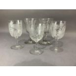 A pair of Victorian slice cut ale glasses on baluster stem and circular foot, 17cm high, a pair of