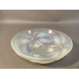 A G Vallon French opalescent glass bowl moulded to the exterior with bunches of cherries, 23.5cm