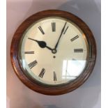 A Victorian mahogany cased wall clock the white enamel dial with black Roman numerals, approx 47cm