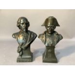 Two bronze busts, one of Napoleon, the other of Shakespeare, approximately 16cm high