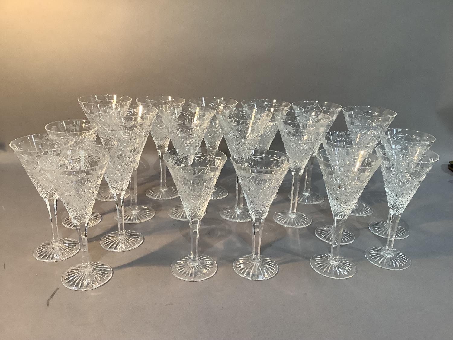 A suite of Stuart cut glass wines of Beaconsfield pattern, comprising ten red wine and ten white - Image 2 of 3