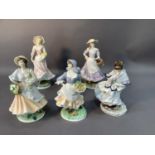 Five porcelain figures to include Royal Worcester limited edition figure: Autumn, together with