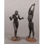 RONALD CAMERON (1930-2013) - A PAIR OF MINIATURE BRONZE FEMALE NUDES, both standing, one with her