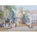 FRANK DEAN (1865-1947), India, square with figures and vendors, watercolour heightened white, signed