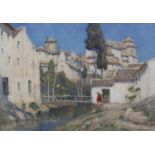 ALBERT MOULTON FOWERAKER R.B.A (1873-1942), Antiquera, Andalusia, village with figure crossing a