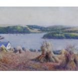 JAMES ORROCKS (1829?1913), Oat fields overlooking St Mawes, Cornwall, watercolour, unsigned,