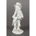 A MEISSEN STYLE WHITE PORCELAIN 'MONKEY BAND' FIGURINE modelled with straw hat with ribbon, it plays
