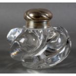 AN EDWARD VII SILVER LIDDED GLASS INKWELL by Hamilton and Inches Edinburgh 1905, of bold written