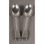 A PAIR OF VICTORIAN SILVER FIDDLE PATTERN TABLE SPOONS, each initialled E.A.H. by Josiah William &