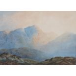 PERCY LANCASTER RI, ARC, RCA (1878-1950), Mountain Solitude, mountain range, sheep grazing on the