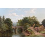 G* CUMMIDGE (late 19th century), The Nidd at Knaresborough, river landscape with farmstead and