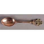 A 9CT GOLD TEASPOON FOR PATELEY BRIDGE CRICKET CLUB, the terminal cut with initials, reeded