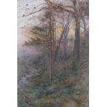 ALBERT GOODWIN (1845-1932), Woodland stream at dusk, watercolour, unsigned, attribution to mount,