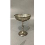 A silver pedestal bonbon dish, pierced basket, knopped column, circular domed foot, 15cm high, 3.5oz