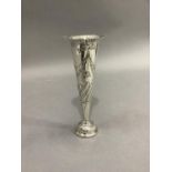 A silver specimen vase of tapered outline with everted rim, embossed with ribboned laurel swags