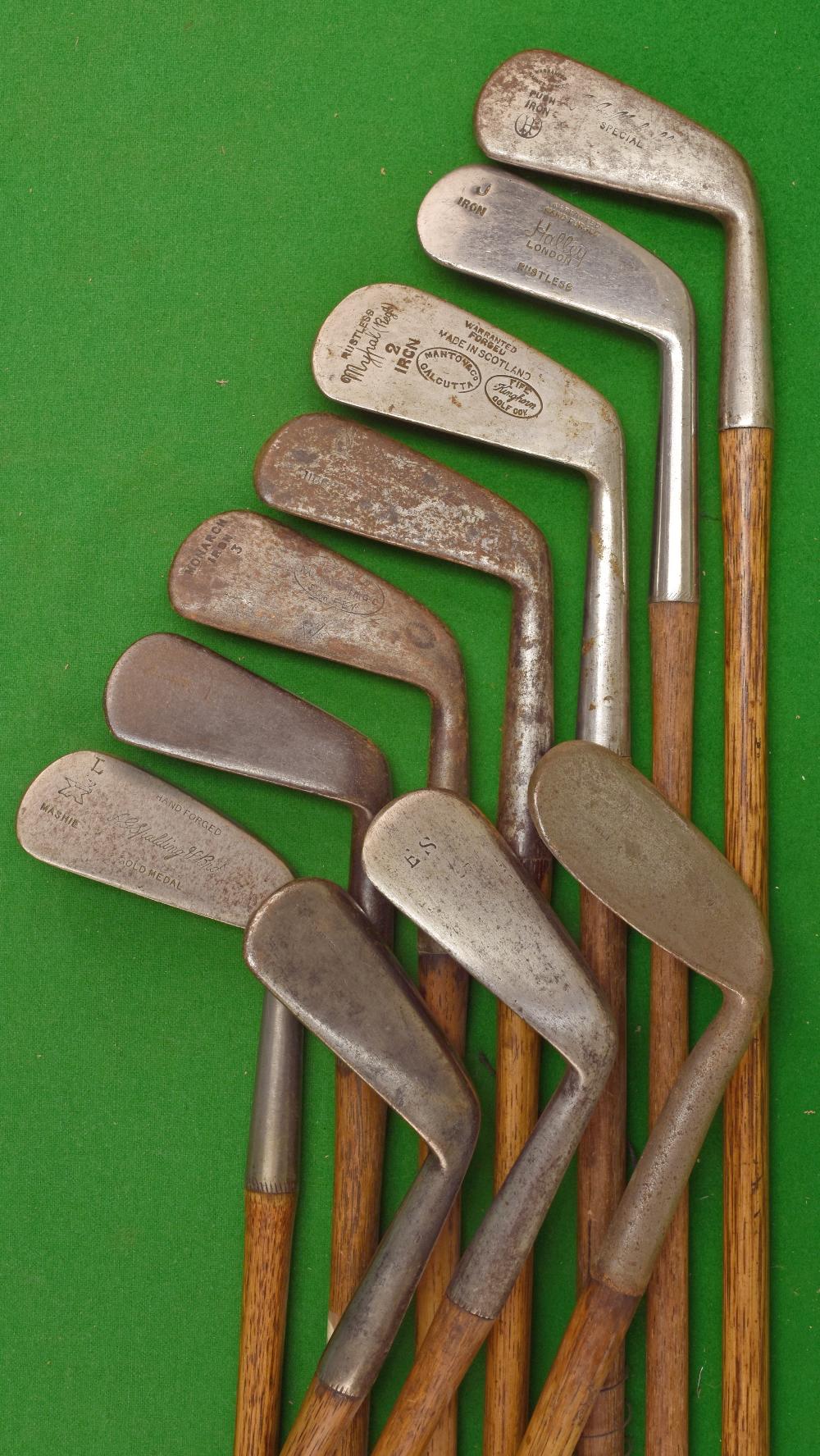 Mixture of various irons (10) – Halley’s Push Iron, Jigger, 2x Lofting Irons, Spalding Gold Medal