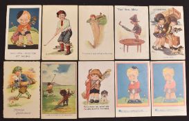 Selection of mixed child humour golfing postcards (17) – incl designs by Tully, Tempest Maurice, A