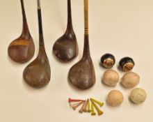 Collection of coated steel shafted woods, golf bag and period wrapped and unwrapped golf balls (4) –