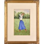 American School golfing water colour c1910 - ‘Study of a Lady Golfer’ - unsigned – image measures