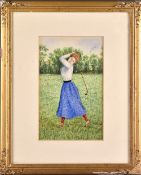 American School golfing water colour c1910 - ‘Study of a Lady Golfer’ - unsigned – image measures