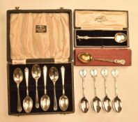 Hallmarked silver golf teaspoon selection – including cased set of Walker & Hall spoons in S