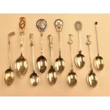 10x assorted hallmarked silver golf teaspoons – with assorted designs and hallmarks incl St