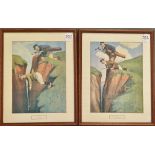 Charles Crombie - pair amusing coloured golfing prints - titled “What shall I take for this?” and “