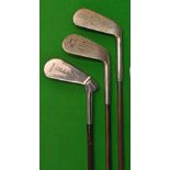 3x classic golf clubs – fine Hole in One adjustable golf club; a Tom Morris mashie stamped with