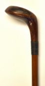 Light stained Sunday golf walking stick - fitted with golf club putter handle, slight indent to