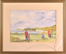 H C Reid - original golfing water colour - titled “On The Green” coastal scene – signed H.C Reid