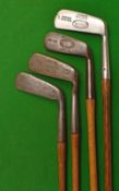 4x metal blade putters incl Walter Hagen Goose neck; Philip Wynne & Son Chingford L model blade; The