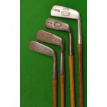 4x metal blade putters incl Walter Hagen Goose neck; Philip Wynne & Son Chingford L model blade; The