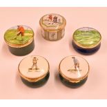 5x enamel boxes with golfing designs – incl Halcyon Days with 1778 Society of Golfers at the Royal