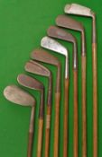 Good cross section of assorted irons (8) – Ernest Sales large head rustless niblick, 2x Tom