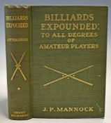 Rare Billiard Book by J P Mannock titled “Billiards Expounded: To All Degrees of Amateur Players –